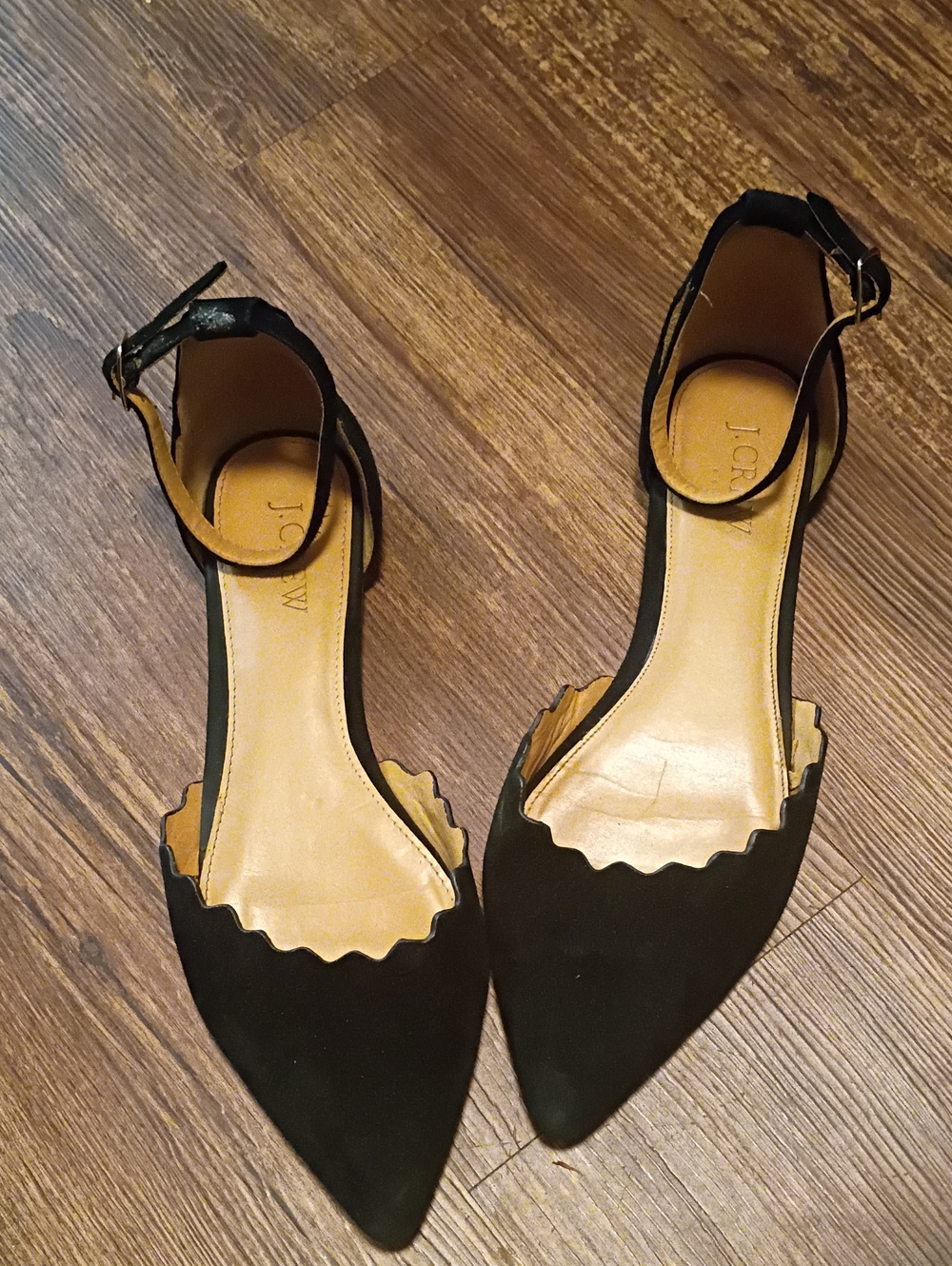 J.Crew Factory Black Leather Upper Ballet Flats Scalloped Edge Detailing 7.5